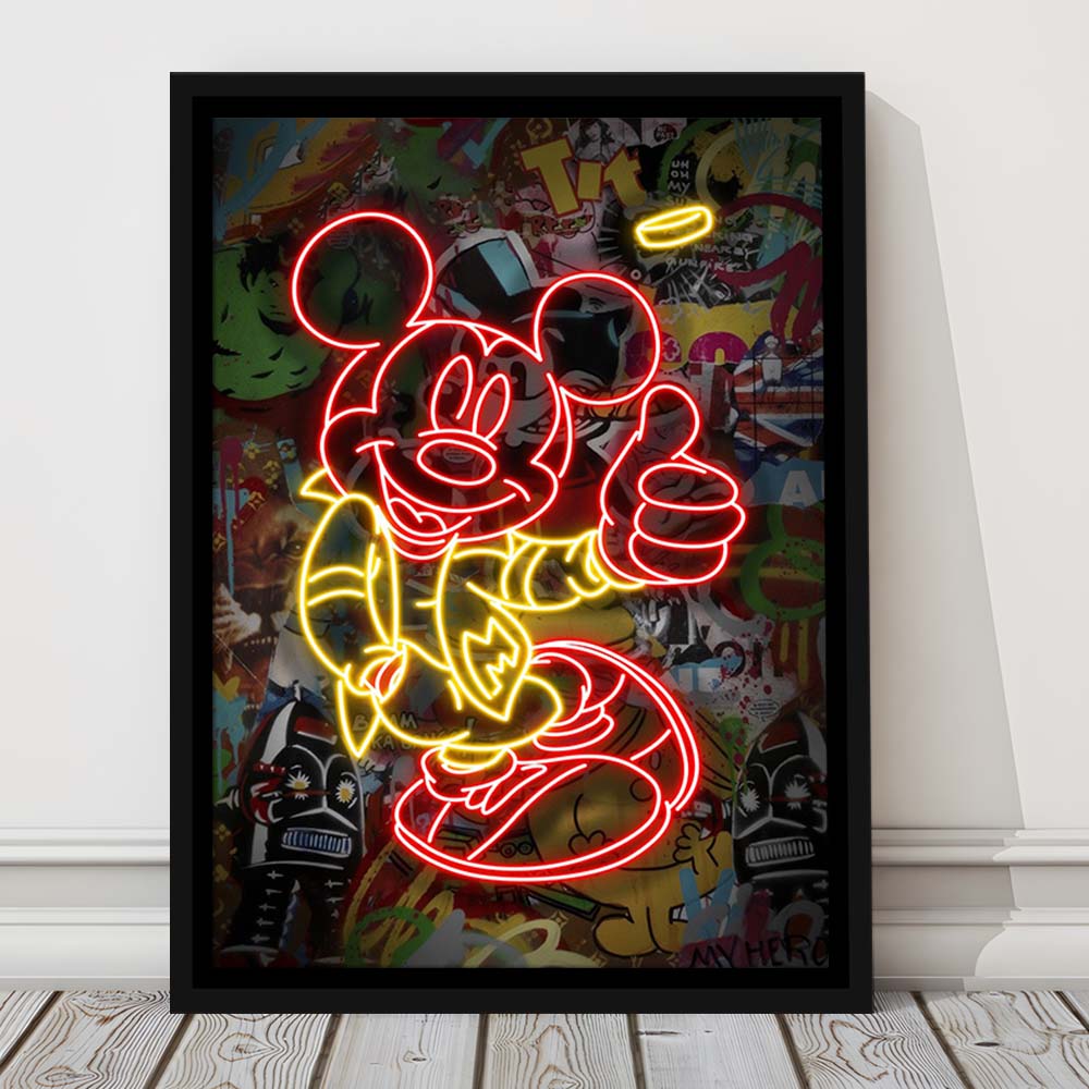 Mickey Mouse Thumbs-Up, Framed Canvas Print, Floating Frame, Luxury Wall Art Decor