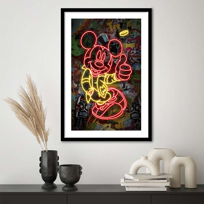 Mickey Mouse Thumbs-Up, Framed Art Print, Luxury Pictures Framed, White Border