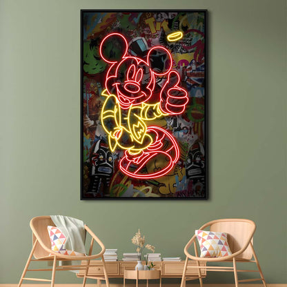 Mickey Mouse Thumbs-Up, Framed Canvas Print, Floating Frame, Luxury Wall Art Decor
