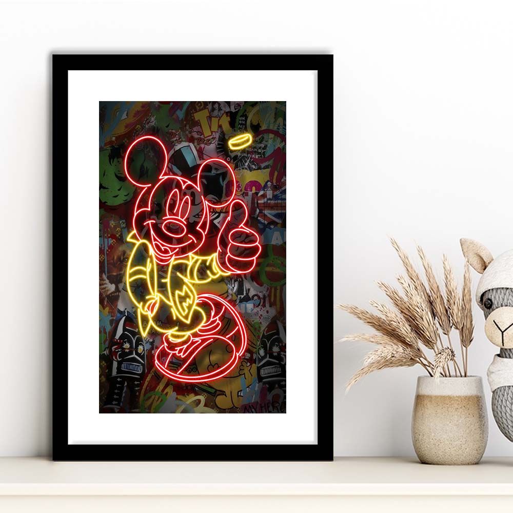 Mickey Mouse Thumbs-Up, Framed Art Print, Luxury Pictures Framed, White Border