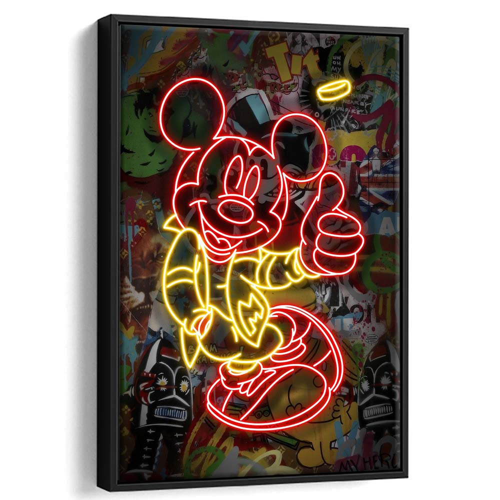 Mickey Mouse Thumbs-Up, Framed Canvas Print, Floating Frame, Luxury Wall Art Decor