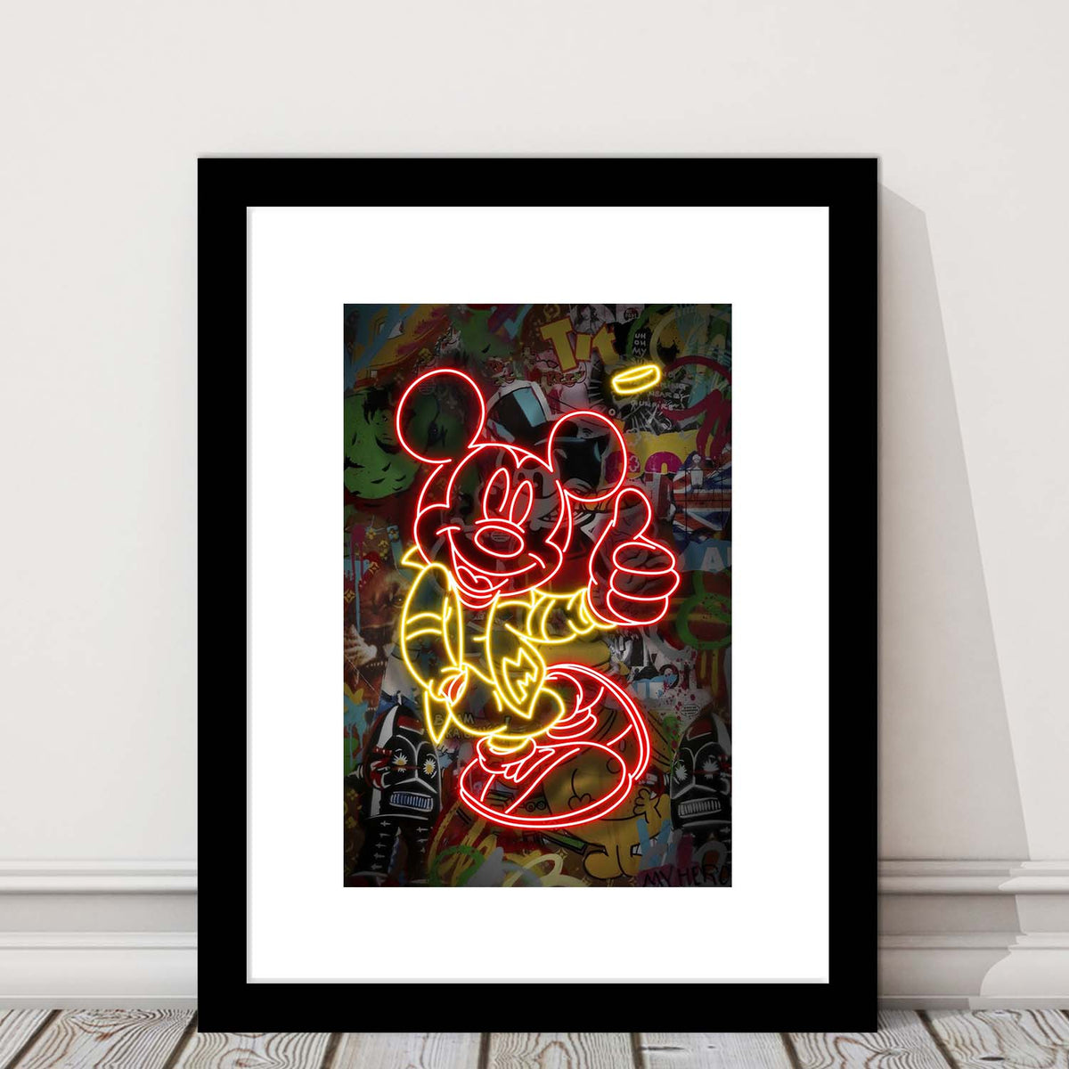 Mickey Mouse Thumbs-Up, Framed Art Print, Luxury Pictures Framed, White Border