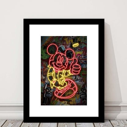 Mickey Mouse Thumbs-Up, Framed Art Print, Luxury Pictures Framed, White Border