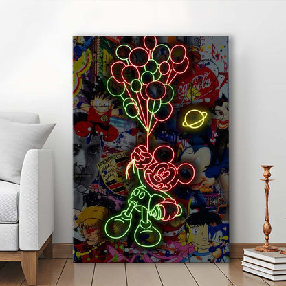 Mickey Mouse With Balloon, Canvas Print, Luxury Wall Art Decor, Modern Art