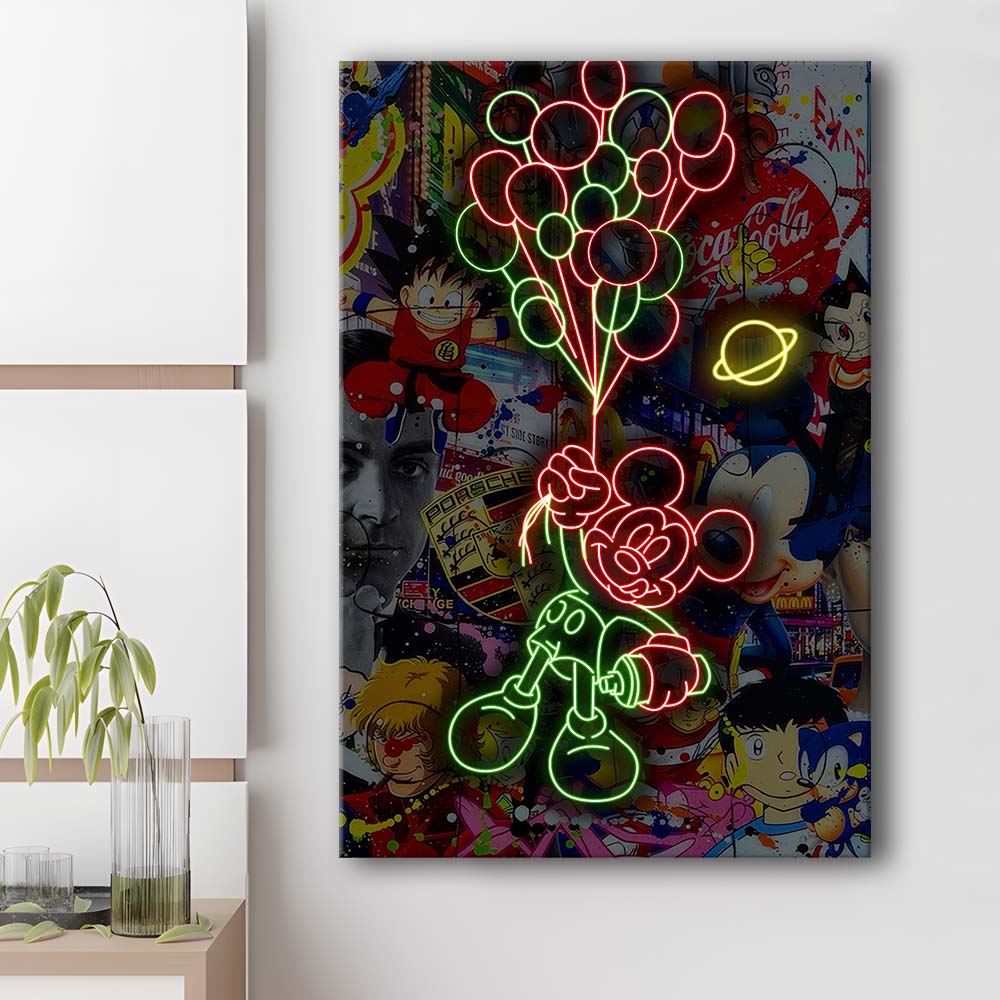 Mickey Mouse With Balloon, Canvas Print, Luxury Wall Art Decor, Modern Art