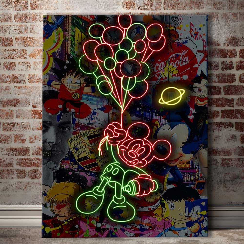 Mickey Mouse With Balloon, Canvas Print, Luxury Wall Art Decor, Modern Art