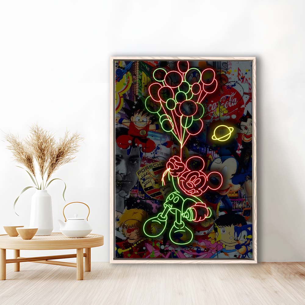 Mickey Mouse With Balloon, Framed Canvas Print, Floating Frame, Luxury Wall Art Decor
