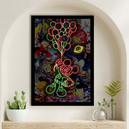 Mickey Mouse With Balloon, Framed Art Print, Picture Framed Wall Art Decor