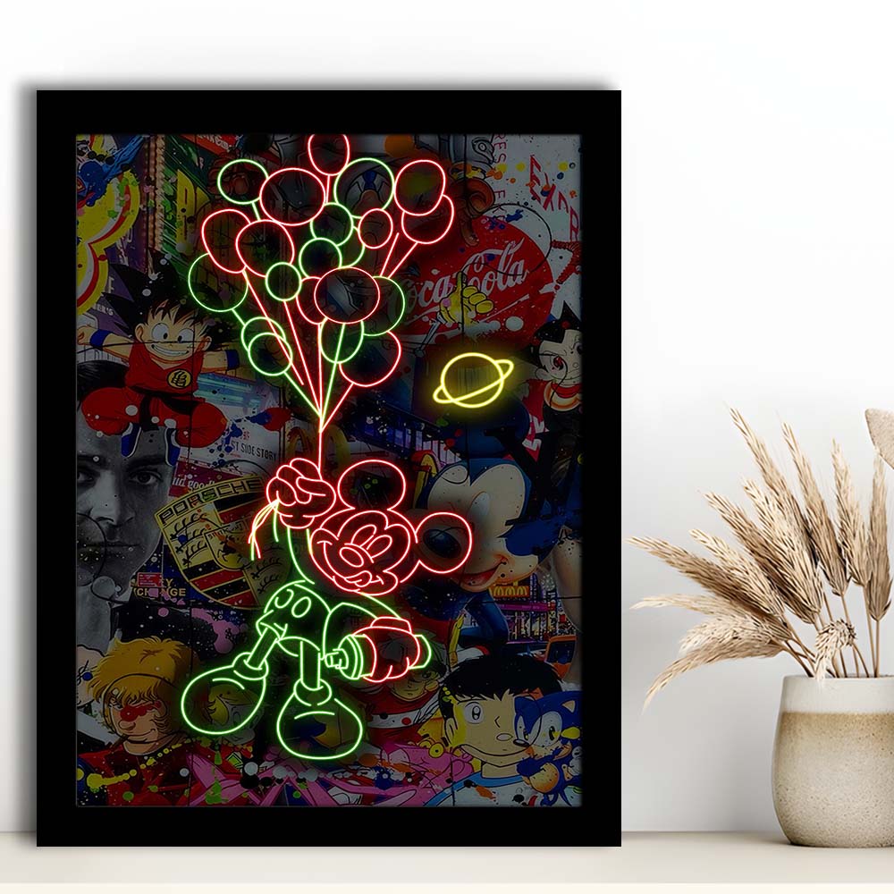 Mickey Mouse With Balloon, Framed Art Print, Picture Framed Wall Art Decor