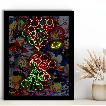 Mickey Mouse With Balloon, Framed Art Print, Picture Framed Wall Art Decor