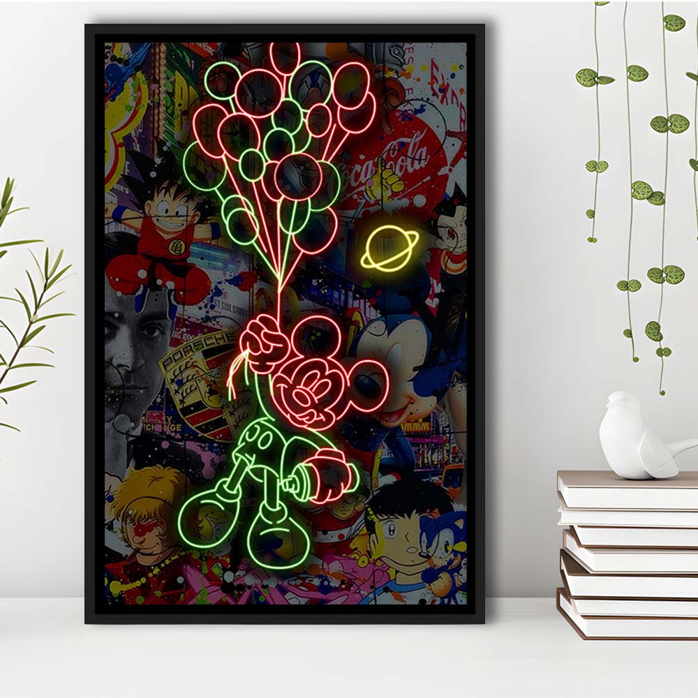 Mickey Mouse With Balloon, Framed Canvas Print, Floating Frame, Luxury Wall Art Decor