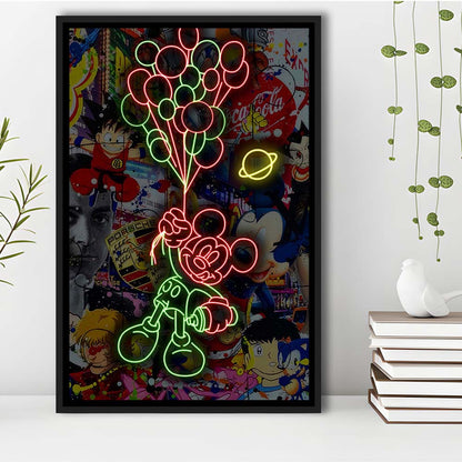 Mickey Mouse With Balloon, Framed Canvas Print, Floating Frame, Luxury Wall Art Decor
