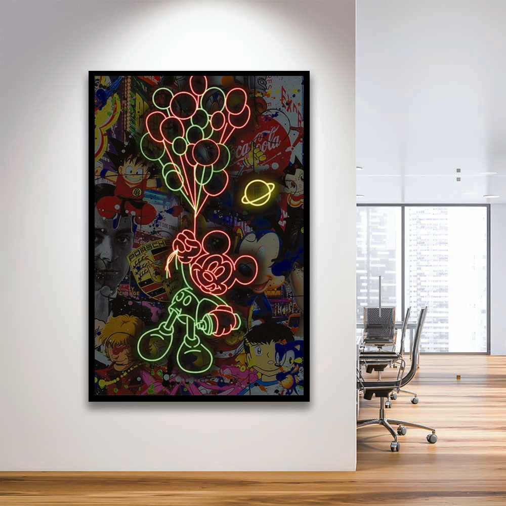 Mickey Mouse With Balloon, Framed Art Print, Picture Framed Wall Art Decor