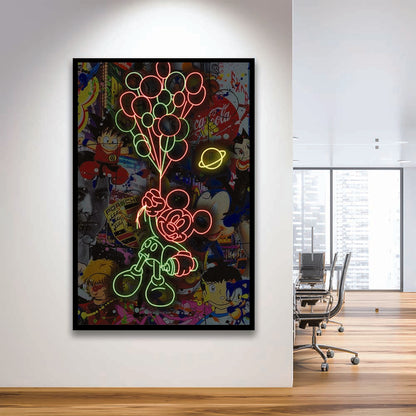 Mickey Mouse With Balloon, Framed Art Print, Picture Framed Wall Art Decor