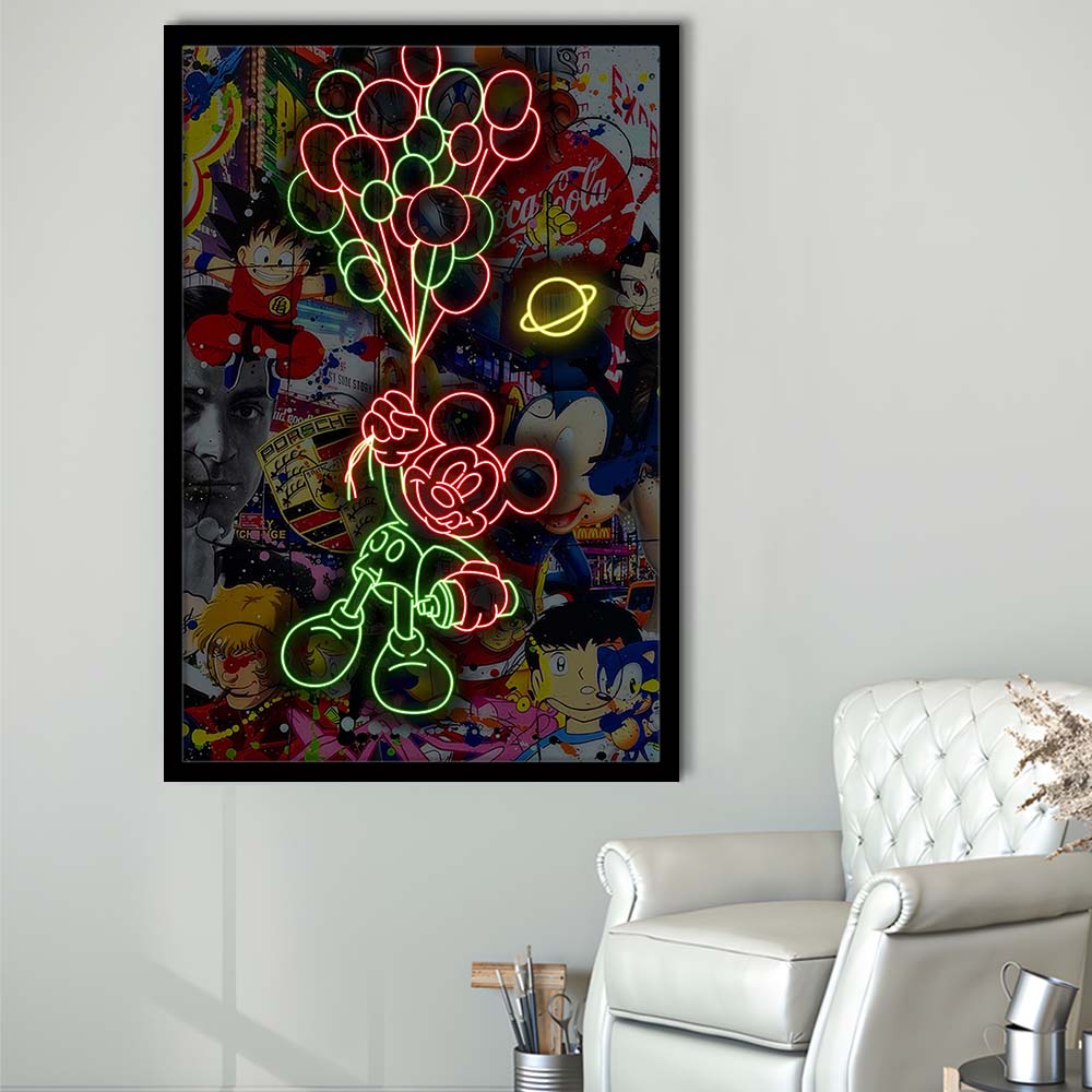 Mickey Mouse With Balloon, Framed Art Print, Picture Framed Wall Art Decor