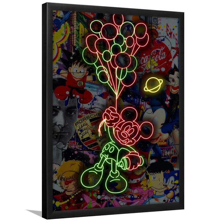 Mickey Mouse With Balloon, Framed Art Print, Picture Framed Wall Art Decor