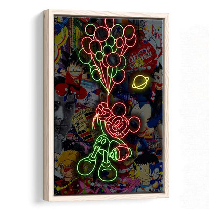 Mickey Mouse With Balloon, Framed Canvas Print, Floating Frame, Luxury Wall Art Decor