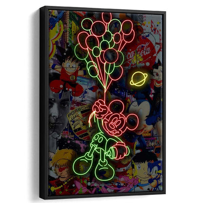 Mickey Mouse With Balloon, Framed Canvas Print, Floating Frame, Luxury Wall Art Decor