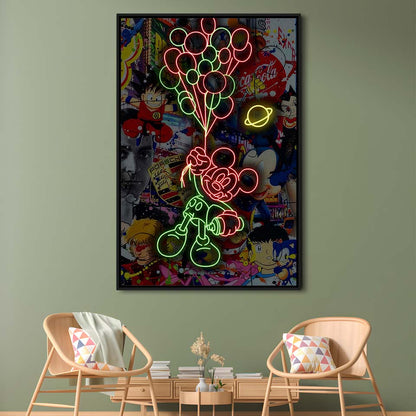 Mickey Mouse With Balloon, Framed Canvas Print, Floating Frame, Luxury Wall Art Decor