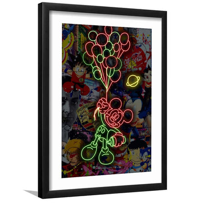 Mickey Mouse With Balloon, Framed Art Print, Luxury Pictures Framed, White Border