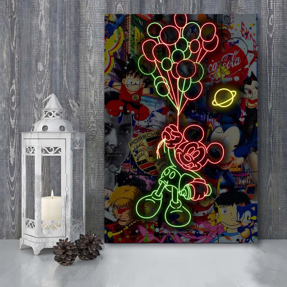 Mickey Mouse With Balloon, Canvas Print, Luxury Wall Art Decor, Modern Art