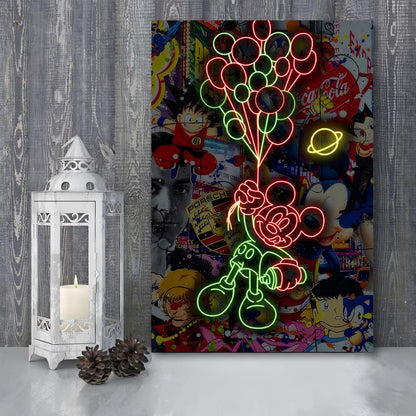 Mickey Mouse With Balloon, Canvas Print, Luxury Wall Art Decor, Modern Art
