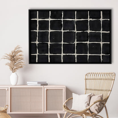 Mid Century Modern Moody Abstract Oil Painting Art Neutral Framed Canvas Print Wall Art, Large Canvas Wall Art Designer