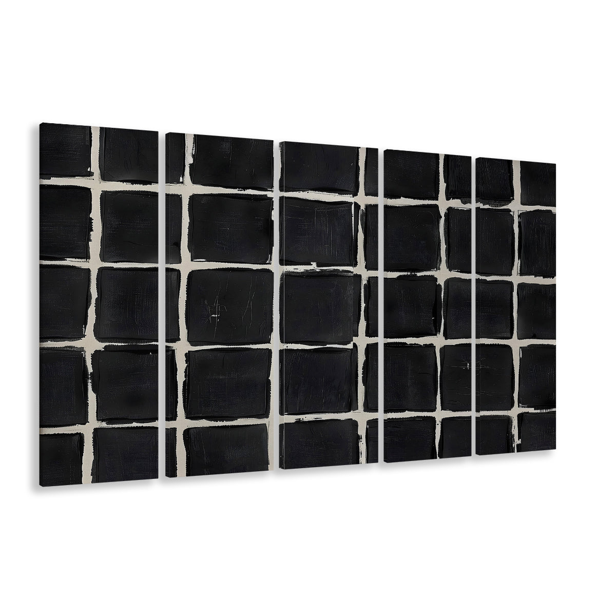 Mid Century Modern Moody Abstract Oil Painting Art Neutral 5 Panels Canvas Print Wall Art, Large Canvas Wall Art Designer