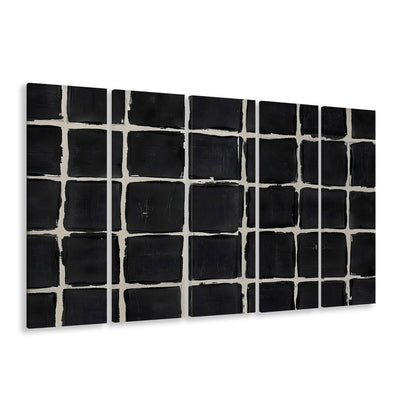 Mid Century Modern Moody Abstract Oil Painting Art Neutral 5 Panels Canvas Print Wall Art, Large Canvas Wall Art Designer