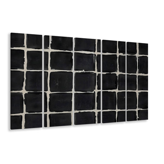 Mid Century Modern Moody Abstract Oil Painting Art Neutral 5 Panels Canvas Print Wall Art, Large Canvas Wall Art Designer