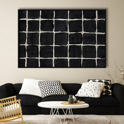 Mid Century Modern Moody Abstract Oil Painting Art Neutral Framed Canvas Print Wall Art, Large Canvas Wall Art Designer