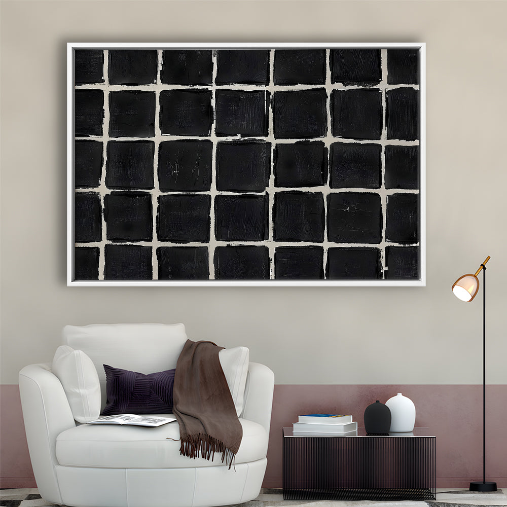 Mid Century Modern Moody Abstract Oil Painting Art Neutral Framed Canvas Print Wall Art, Large Canvas Wall Art Designer