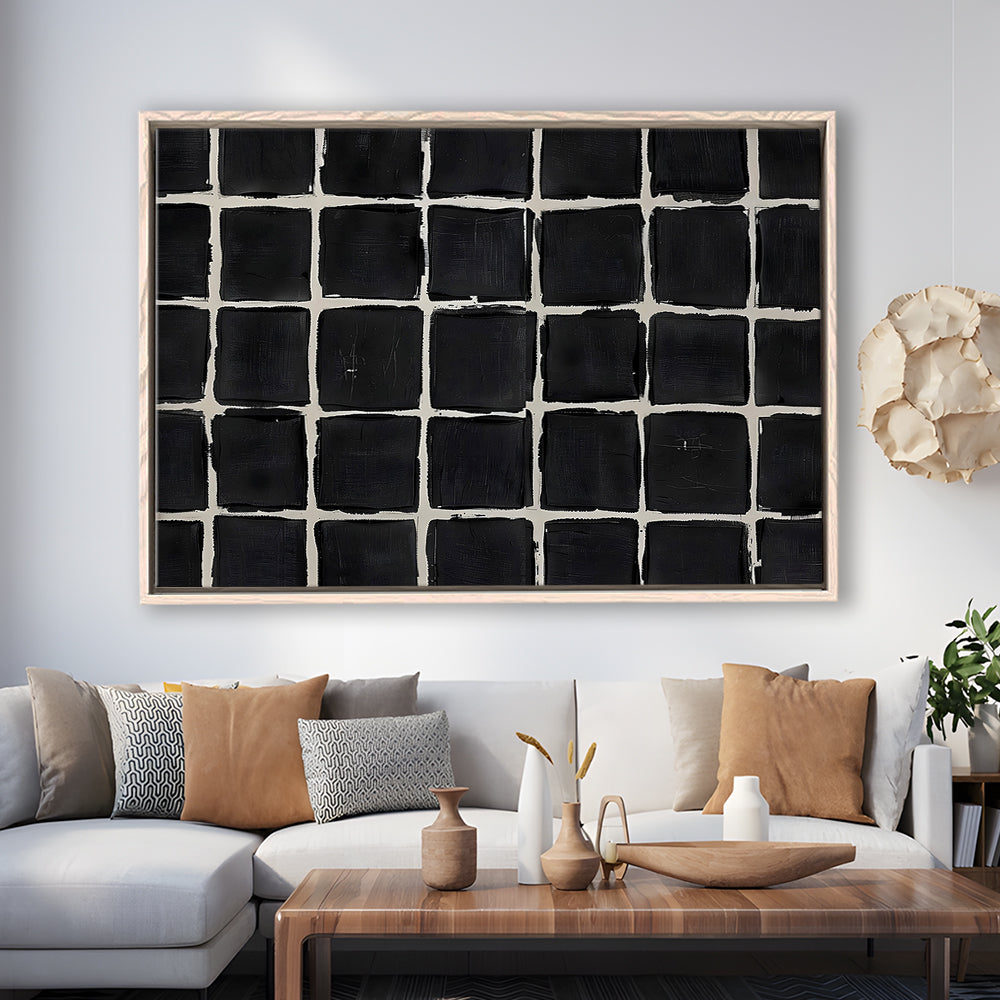 Mid Century Modern Moody Abstract Oil Painting Art Neutral Framed Canvas Print Wall Art, Large Canvas Wall Art Designer