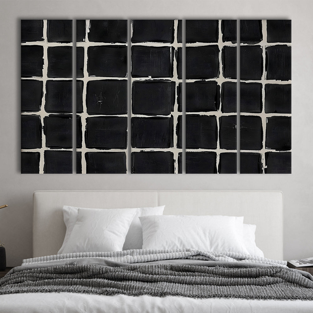 Mid Century Modern Moody Abstract Oil Painting Art Neutral 5 Panels Canvas Print Wall Art, Large Canvas Wall Art Designer