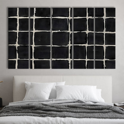 Mid Century Modern Moody Abstract Oil Painting Art Neutral 5 Panels Canvas Print Wall Art, Large Canvas Wall Art Designer