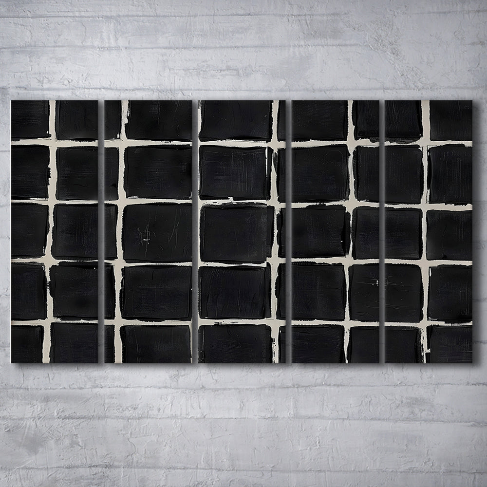Mid Century Modern Moody Abstract Oil Painting Art Neutral 5 Panels Canvas Print Wall Art, Large Canvas Wall Art Designer