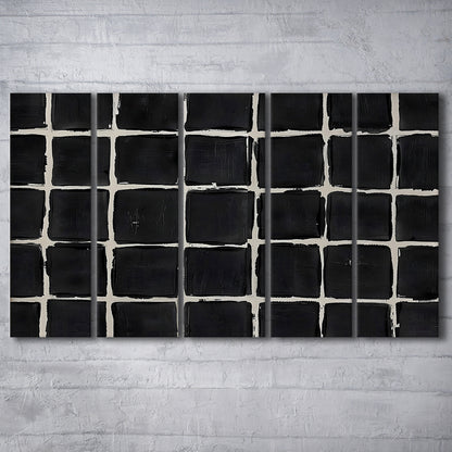 Mid Century Modern Moody Abstract Oil Painting Art Neutral 5 Panels Canvas Print Wall Art, Large Canvas Wall Art Designer