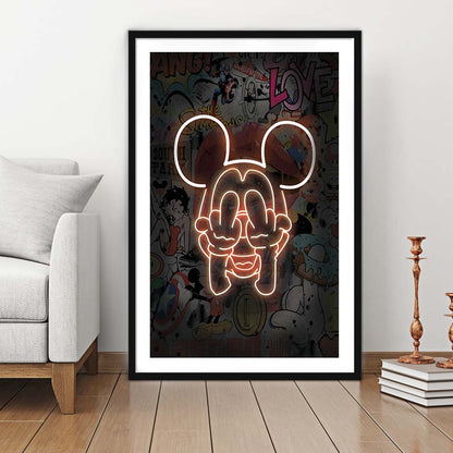 Middle Finger, Neon Sign Effect, Framed Art Print, Luxury Pictures Framed, White Border
