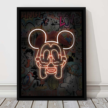Middle Finger, Neon Sign Effect, Framed Canvas Print, Floating Frame, Luxury Wall Art Decor