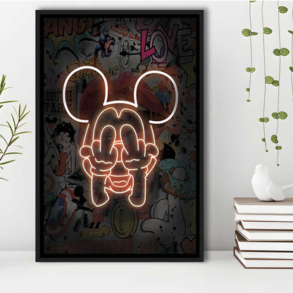 Middle Finger, Neon Sign Effect, Framed Canvas Print, Floating Frame, Luxury Wall Art Decor