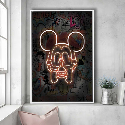 Middle Finger, Neon Sign Effect, Framed Canvas Print, Floating Frame, Luxury Wall Art Decor