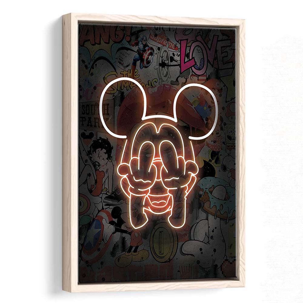 Middle Finger, Neon Sign Effect, Framed Canvas Print, Floating Frame, Luxury Wall Art Decor