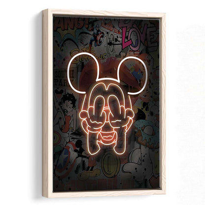 Middle Finger, Neon Sign Effect, Framed Canvas Print, Floating Frame, Luxury Wall Art Decor
