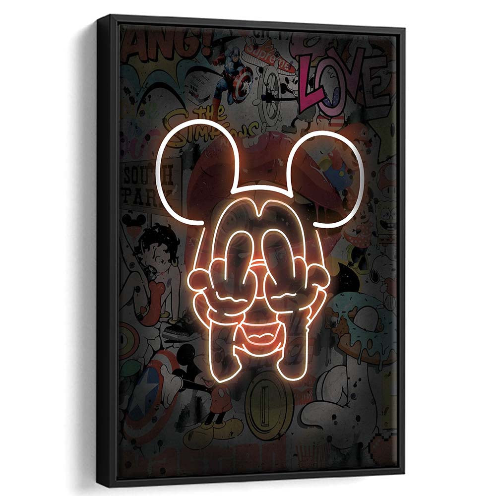Middle Finger, Neon Sign Effect, Framed Canvas Print, Floating Frame, Luxury Wall Art Decor
