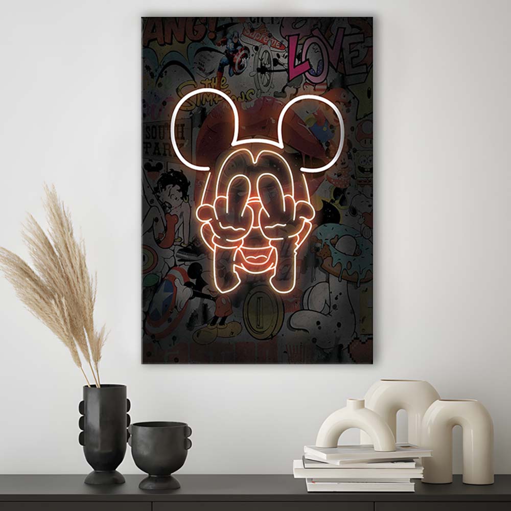 Middle Finger, Neon Sign Effect, Canvas Print, Luxury Wall Art Decor, Modern Art