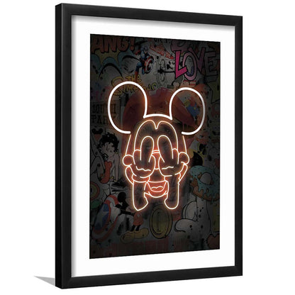 Middle Finger, Neon Sign Effect, Framed Art Print, Luxury Pictures Framed, White Border