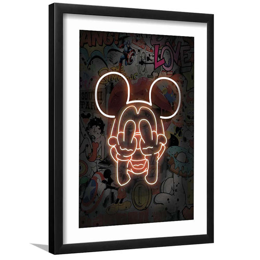Middle Finger, Neon Sign Effect, Framed Art Print, Luxury Pictures Framed, White Border