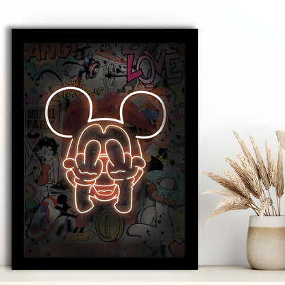 Middle Finger, Neon Sign Effect, Framed Art Print, Picture Framed Wall Art Decor