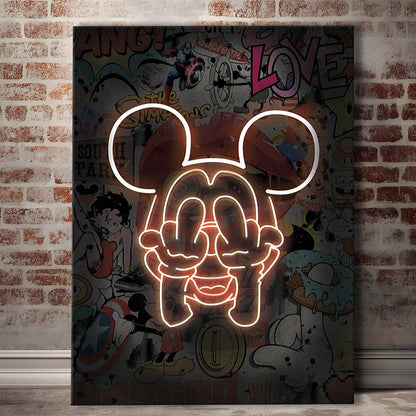 Middle Finger, Neon Sign Effect, Canvas Print, Luxury Wall Art Decor, Modern Art