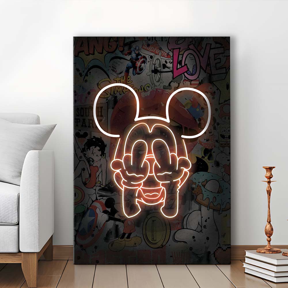 Middle Finger, Neon Sign Effect, Canvas Print, Luxury Wall Art Decor, Modern Art
